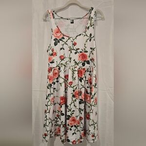 White Floral Maxi Dress with Pink Rose Print